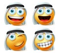 Happy arab emoji and emoticon vector set. Saudi arabian cute emojis face with happy, naughty and smiling facial expression.