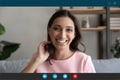 Happy arab indian biracial woman holding video call. Royalty Free Stock Photo