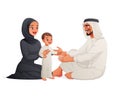 Happy Arab Muslim family. Cartoon vector illustration. Royalty Free Stock Photo