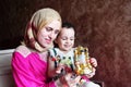Happy arab muslim mother with her baby girl with ramadan lantern Royalty Free Stock Photo