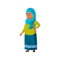 happy arab old lady speaking with sales manager in store cartoon vector