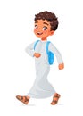 Happy Arab school boy walking. Cartoon vector illustration.