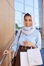 Happy Arab Woman by Shopping Mall Royalty Free Stock Photo