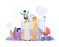 Happy Arabian Family on City Street Flat Cartoon