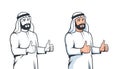 Happy Arabian man thumbs up in retro style