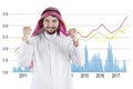 Happy Arabian person with financial chart