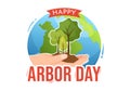 Happy Arbor Day on April 28 Illustration with Green Tree, Garden Tools and Nature Environment in Hand Drawn
