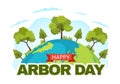 Happy Arbor Day on April 28 Illustration with Green Tree, Garden Tools and Nature Environment in Hand Drawn