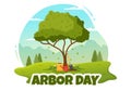 Happy Arbor Day on April 28 Illustration with Green Tree, Garden Tools and Nature Environment in Hand Drawn