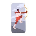 Happy archer aiming with arrow and bow. Man Sagittarius, astrology zodiac avatar. Bowman, archery. Target, purpose