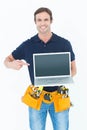 Happy architect pointing at laptop Royalty Free Stock Photo