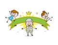 Happy Army Man with Naughty Kids and Ribbon Banner Vector Illustration