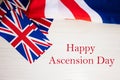 Happy Ascension Day. British holidays concept. Holiday in United Kingdom. Great Britain flag background