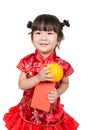 Happy Asian baby girl in red Chinese suit Royalty Free Stock Photo