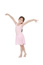 Happy Asian ballet dancer girl in pink tutu skirt isolated on white background. Little child girl dreams of becoming a ballerina Royalty Free Stock Photo
