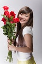 Happy asian beauty with roses Royalty Free Stock Photo