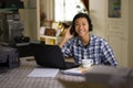 Happy asian boy enjoy online class at home Royalty Free Stock Photo