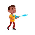 happy asian boy playing with water gun in aqua park cartoon vector