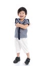 Happy asian boy sitting on white background Royalty Free Stock Photo