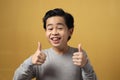Happy Asian boy smiling at camera and showing his thumb up, OK good approval gesture Royalty Free Stock Photo