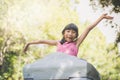 Happy Asian chidren playing at playground