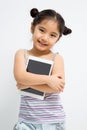 Happy Asian child with tablet computer Royalty Free Stock Photo