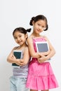 Happy Asian child with tablet computer Royalty Free Stock Photo