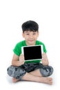 Happy Asian child with tablet computer Royalty Free Stock Photo