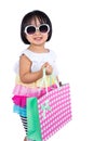 Happy Asian Chinese Little Girl Holding Shopping Bags Royalty Free Stock Photo