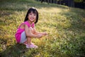 Happy Asian Chinese Little Girl Picking Wild Flowers Royalty Free Stock Photo