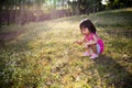 Happy Asian Chinese Little Girl Picking Wild Flowers Royalty Free Stock Photo