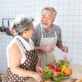 Asian elder senior couple cook in kitchen at home Royalty Free Stock Photo