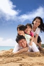Happy asian family on the beach
