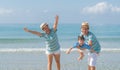 Happy asian family on the beach. Family on the beach in summer, Little girl have enjoy and happy with family.