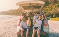 Happy asian family at consisting father, mother, son and daughter having fun in summer Royalty Free Stock Photo