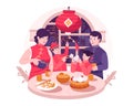 Asian Family Gathering Together Having a Reunion Dinner and Enjoying Tasty Traditional Dishes on Chinese New Years Eve Royalty Free Stock Photo