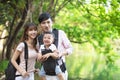 asian Family hiking in forest and jungle Royalty Free Stock Photo