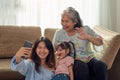 Happy Asian family selfie in their house, love and happiness people concept Royalty Free Stock Photo