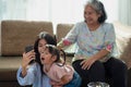 Happy Asian family selfie in their house, love and happiness people concept Royalty Free Stock Photo