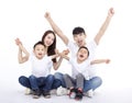 Happy Asian family  sitting on white floor Royalty Free Stock Photo