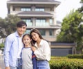 Happy asian family stand outside before their new house Royalty Free Stock Photo