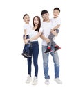 Happy Asian family standing together on white background Royalty Free Stock Photo