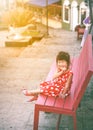 Happy asian girl smiling and relaxing outdoors in the day time, Royalty Free Stock Photo