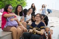 Happy Asian girls taking selfie in Singapore