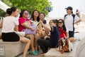 Happy Asian girls taking selfie in Singapore