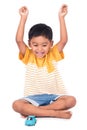 Happy asian little boy smile and show hand success Royalty Free Stock Photo