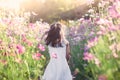 Happy asian little child girl running and having fun in garden Royalty Free Stock Photo