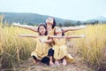 Happy asian little child girls having fun to play with mother Royalty Free Stock Photo