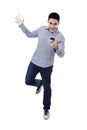 Happy asian man with mobile phone Royalty Free Stock Photo