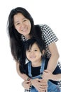 Happy asian mother and daughter smiling